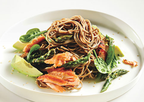 Soba Noodle Salad with Salmon and Asparagus (Photo by Nigel Cox)